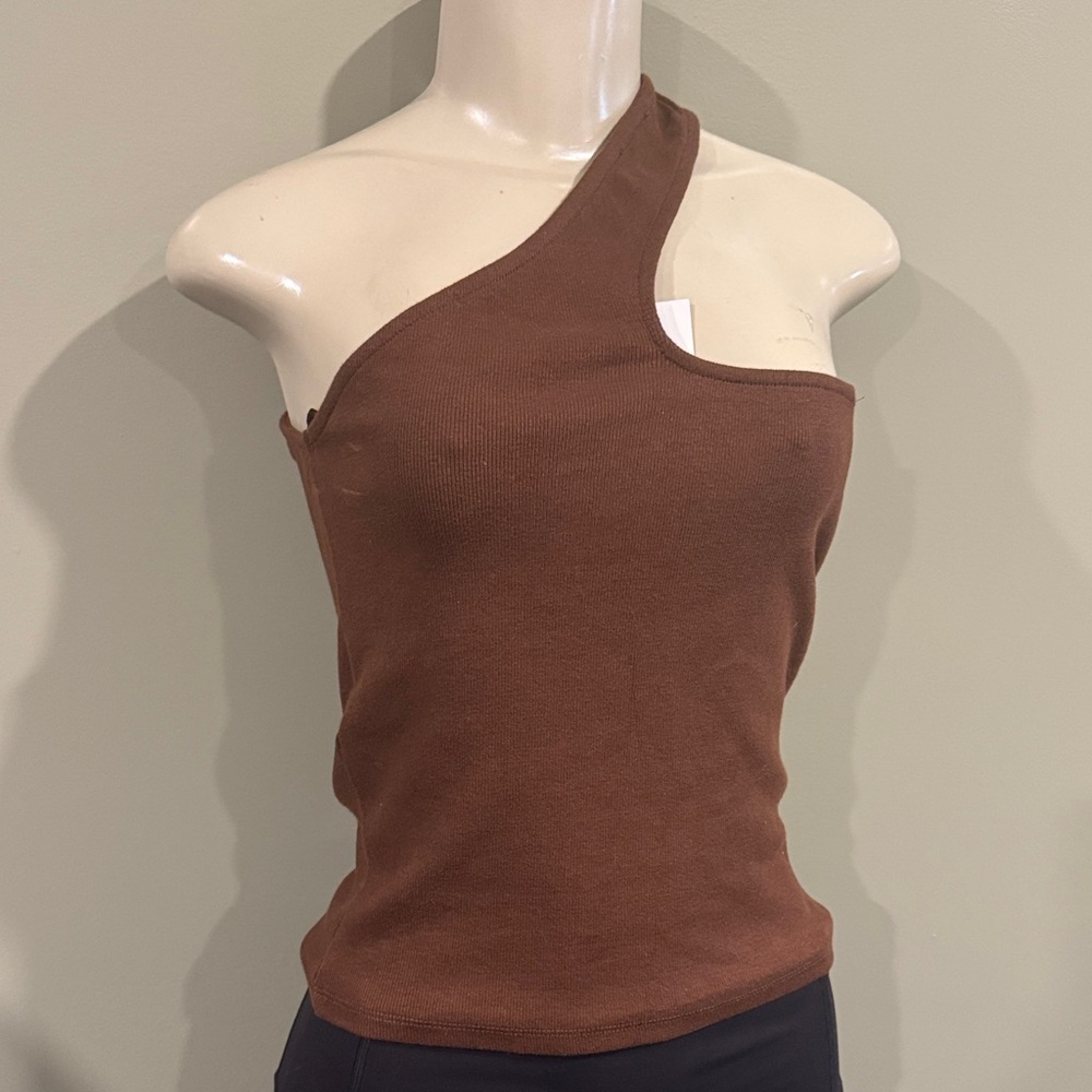 Zara Chocolate Brown One-Shoulder Ribbed Tank